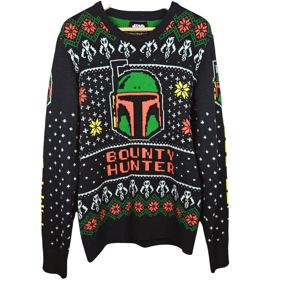Star Wars Boba Fett Ugly Christmas Sweater Mens‎ Large Black Bounty Hunter